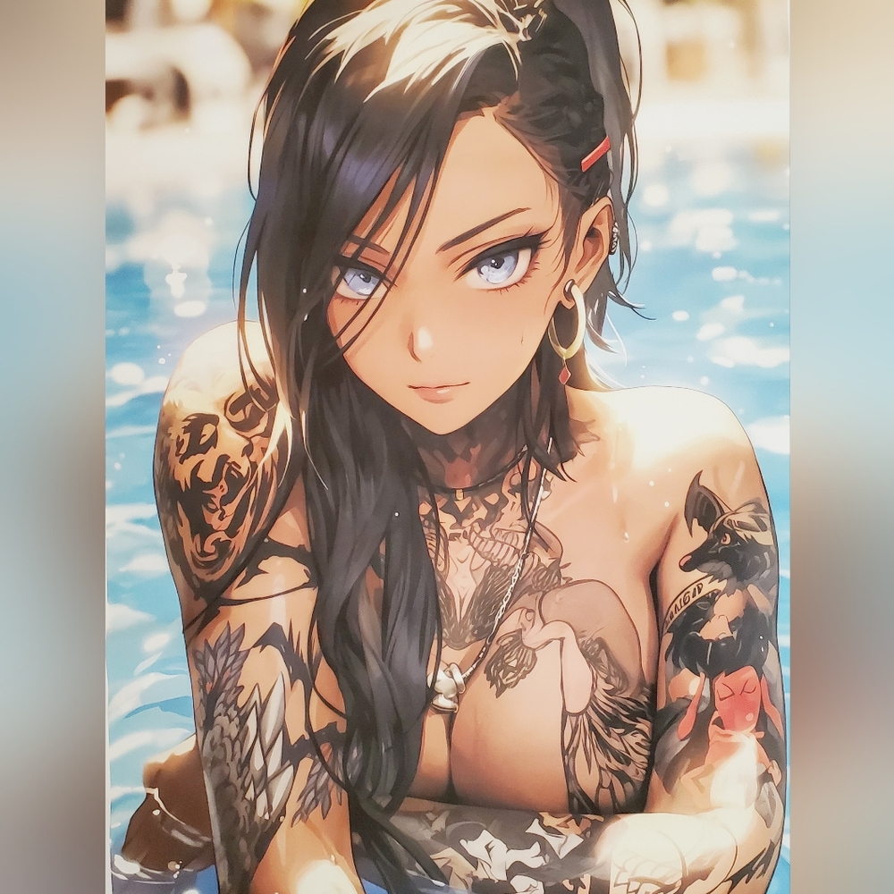 Anime Girl In Pool Heavy-Duty Canvas Poster